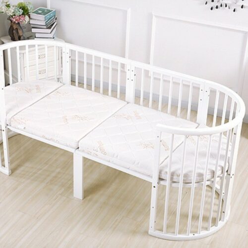 Oval Wood Children Bed Multi Function Baby Treasure Round Crib with Bedding Set and Mattress